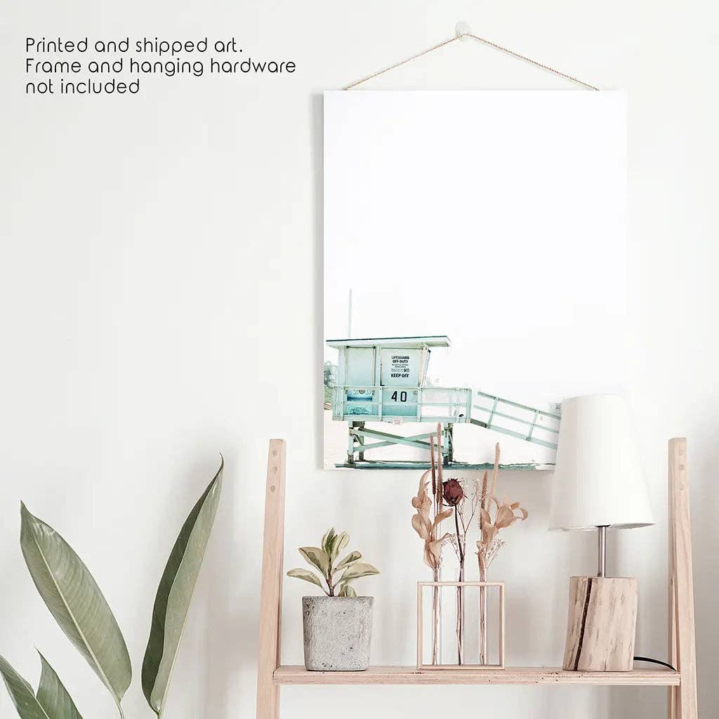 California Coastal Life Themed Print. Blue Lifeguard Hut