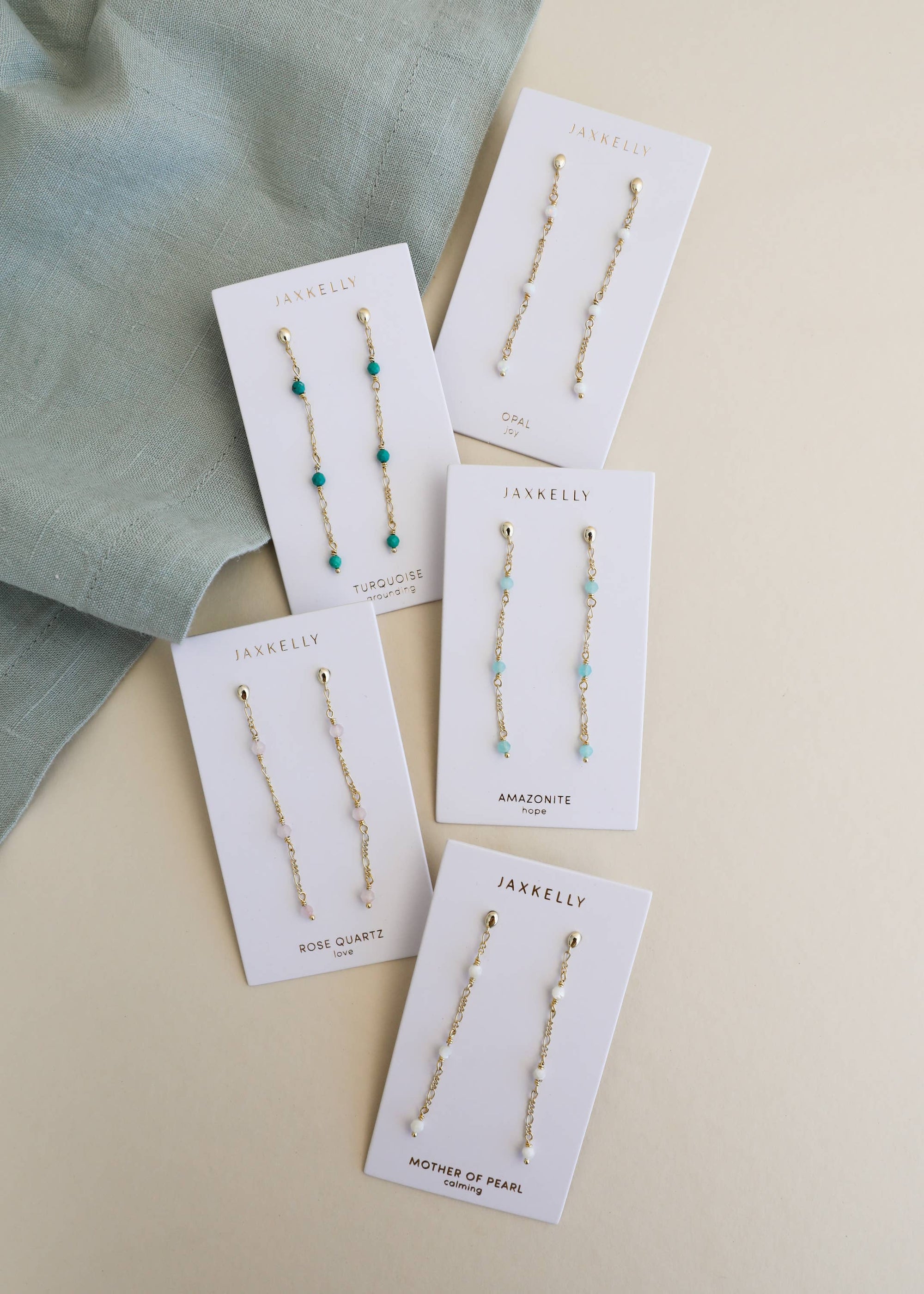 Gemstone Chain Drop Earring - White Opal