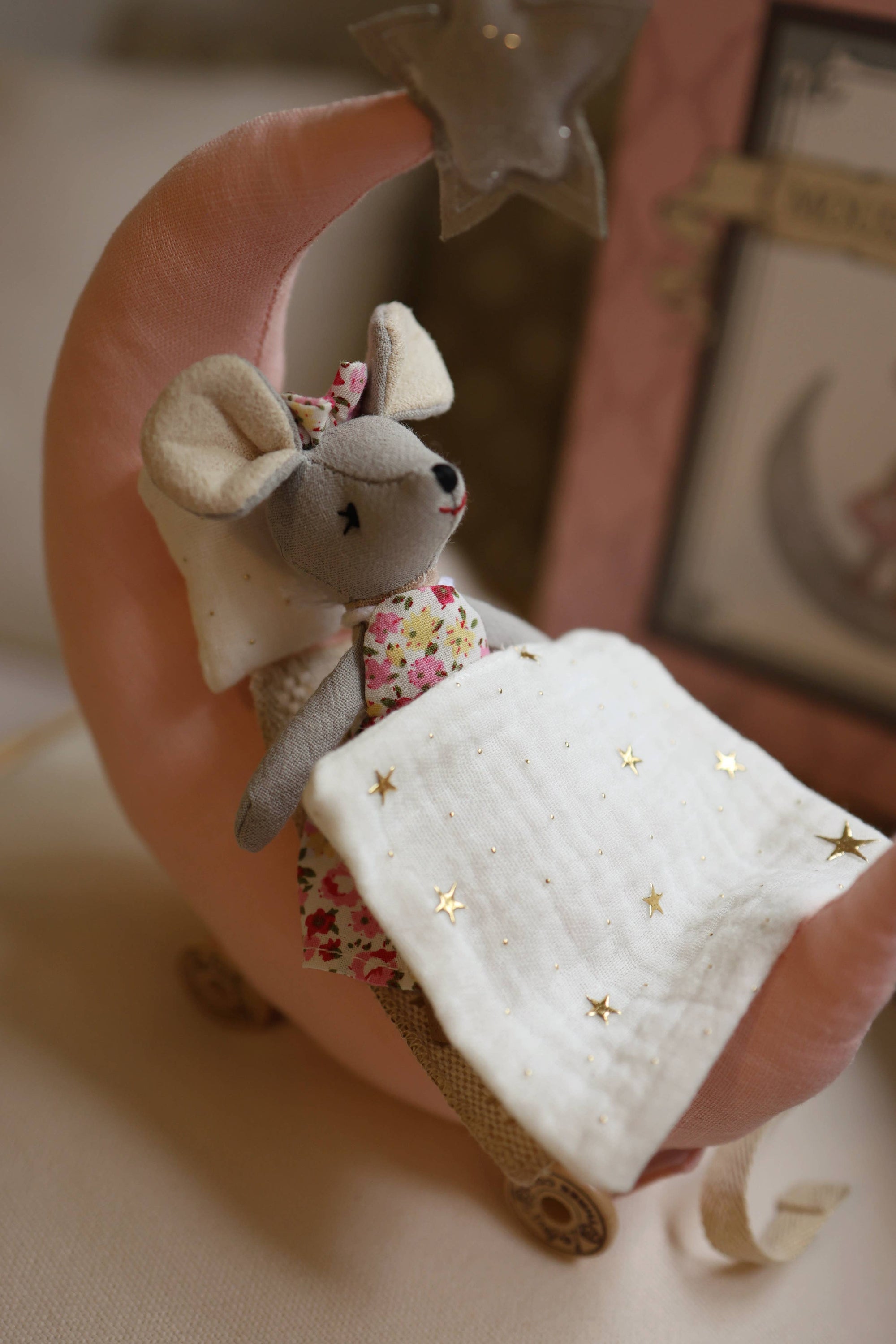 Sweet Dreams Mouse on Moon Plush | Keepsake Nursery Gift &amp; Children's Toy