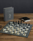 Chess Bookshelf Edition – Wooden Chess Set in Fabric-Wrapped Book Box