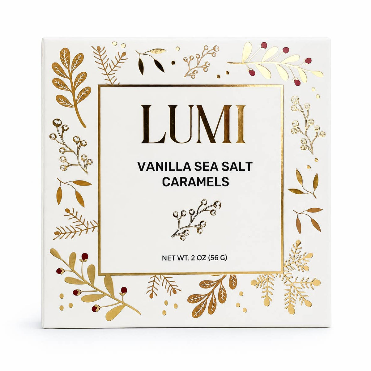 Holiday Vanilla Sea Salt Caramels – White Box, 2 oz