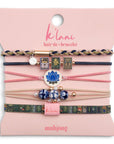 "Mahjong" Themed in Pink, Green & Blue with Lotus & Tile Accent Hair Tie Bracelets