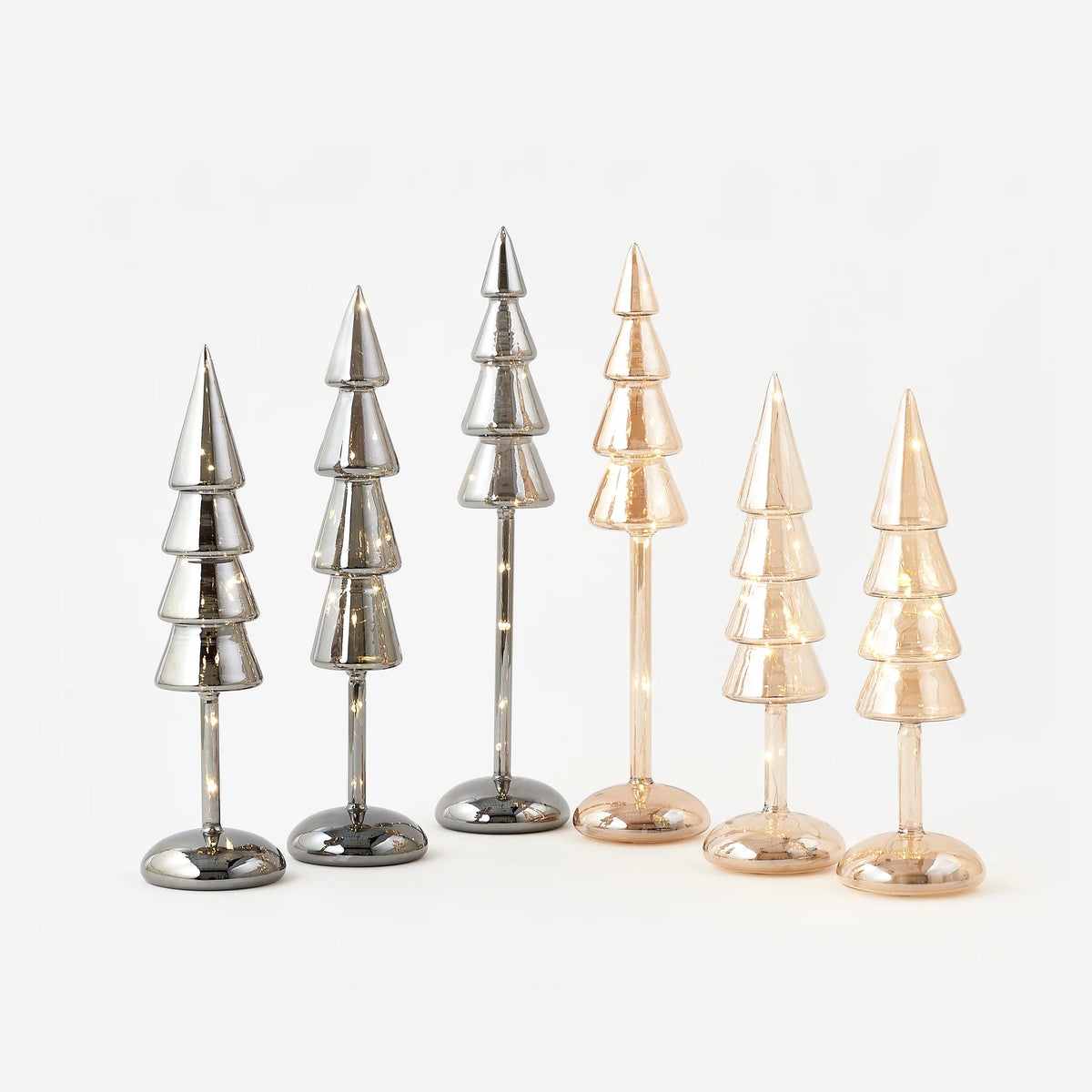 Twinkling Christmas Trees on Stands – Set of 3, Gold or Platinum