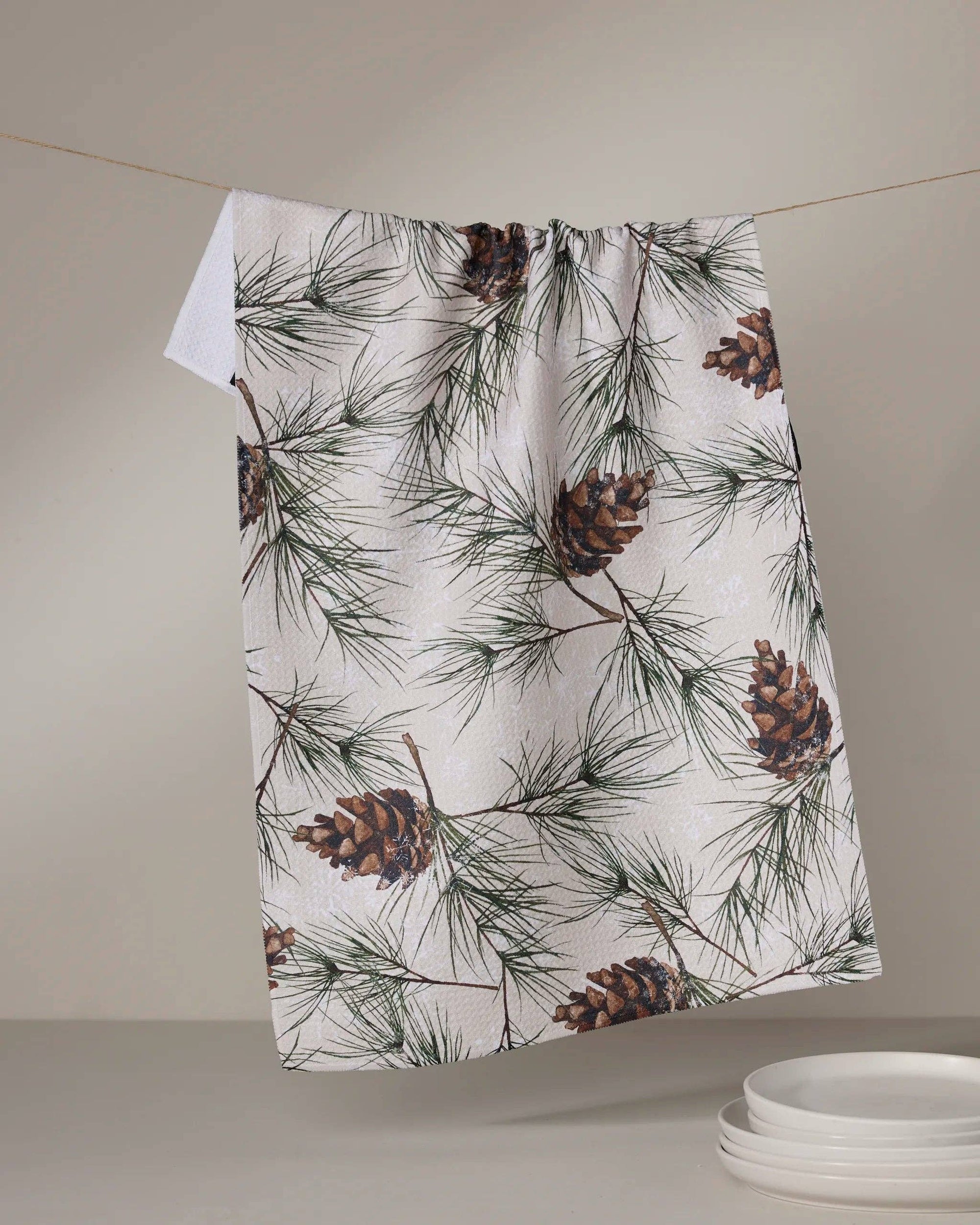 Evergreen Frost Geometry Tea Towel made from recycled materials, quick-drying and eco-friendly.