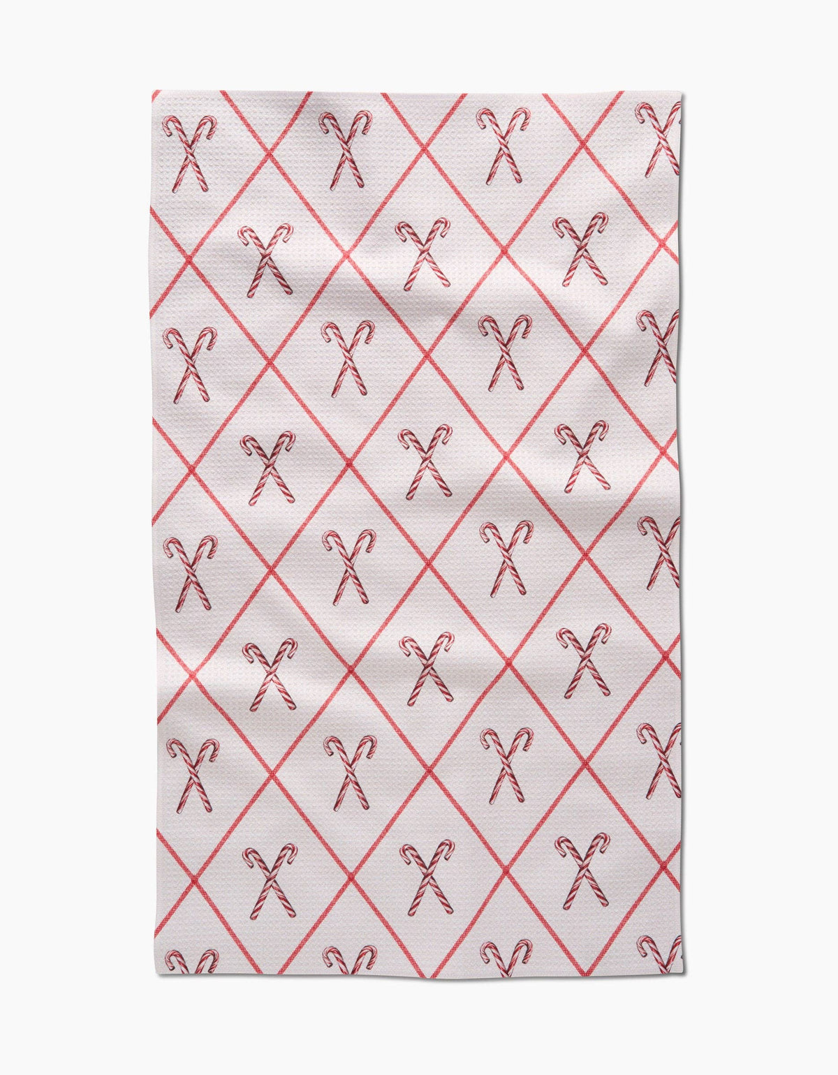 Festive Candy Canes Geometry Kitchen Tea Towel made from recycled materials, ultra-absorbent and quick-drying.