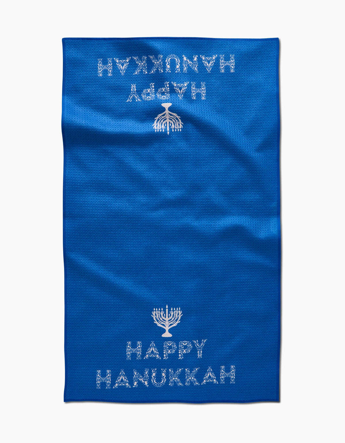 Happy Hanukkah To You Geometry Kitchen Tea Towel made from recycled materials, ultra-absorbent and quick-drying.