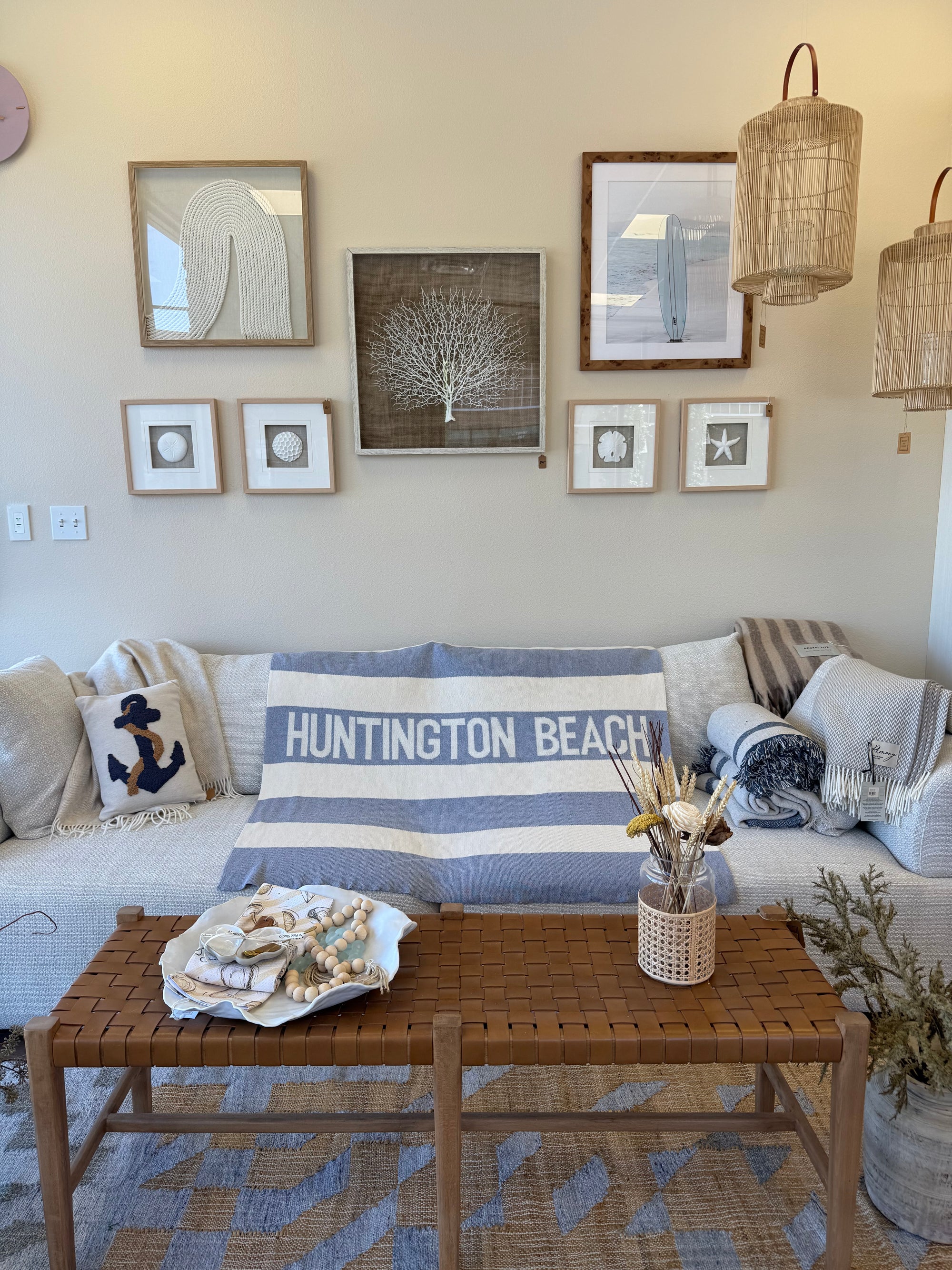 Huntington Beach Multi-Stripe Throw – Light Blue &amp; White