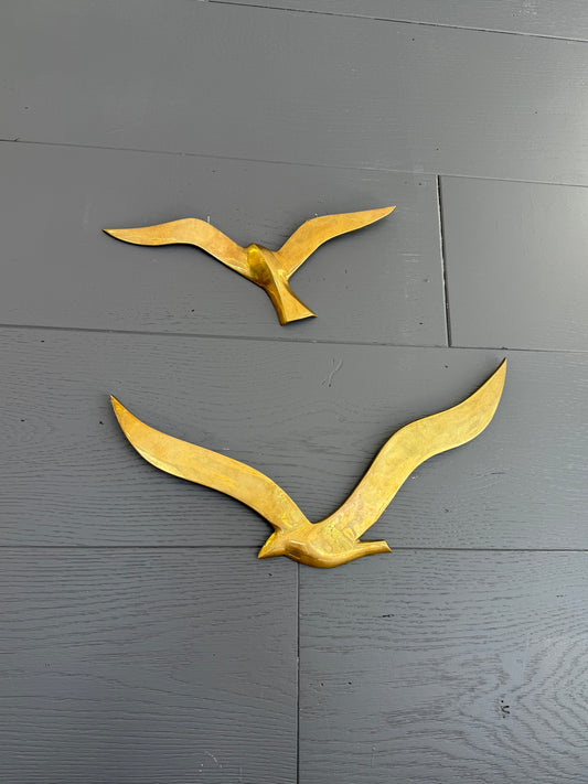 Brass Seagull Wall Decor - Vintage Bird Sculpture - set of 2
