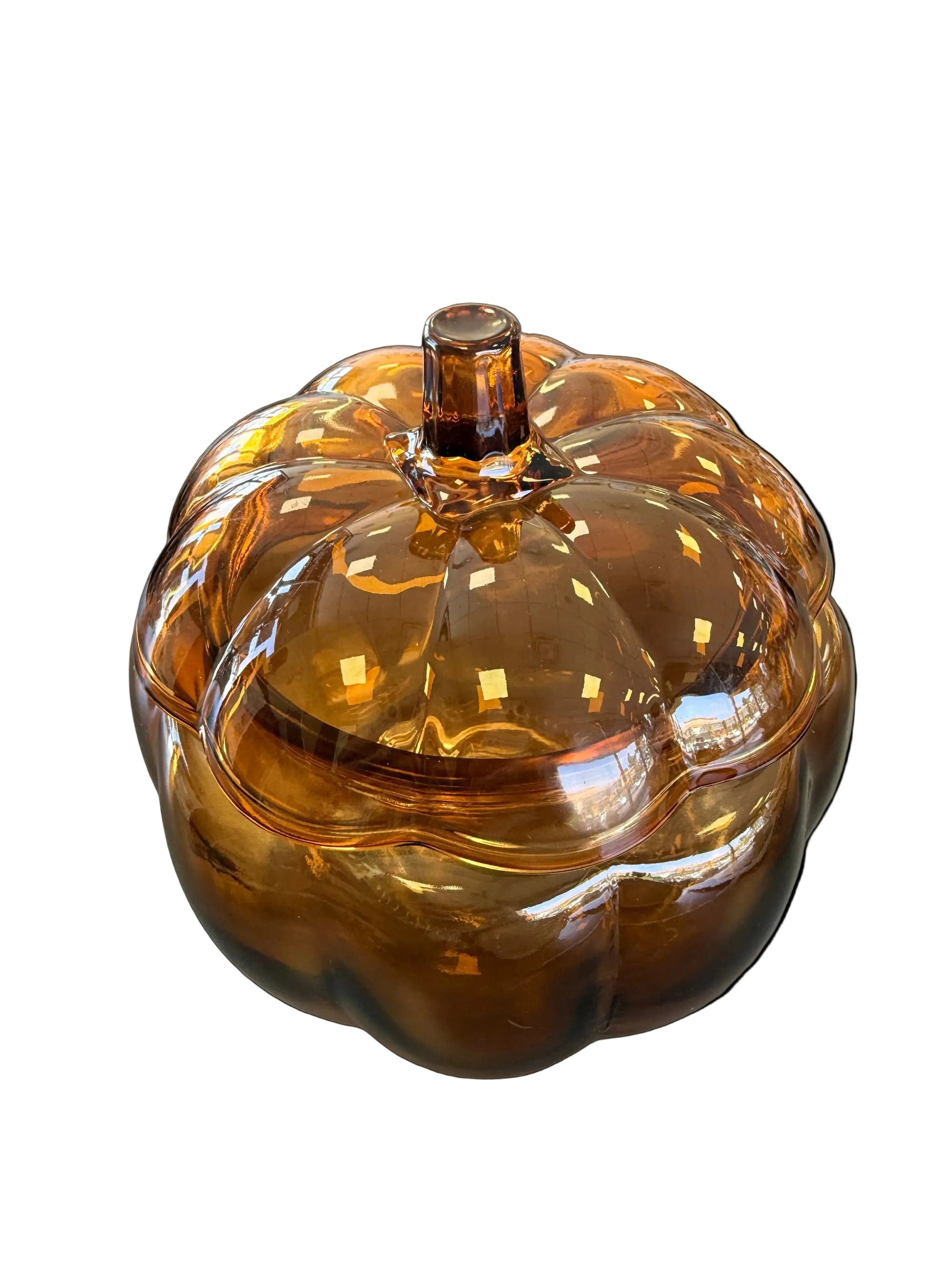 Orange Glass Pumpkin Treat Jar with Lid