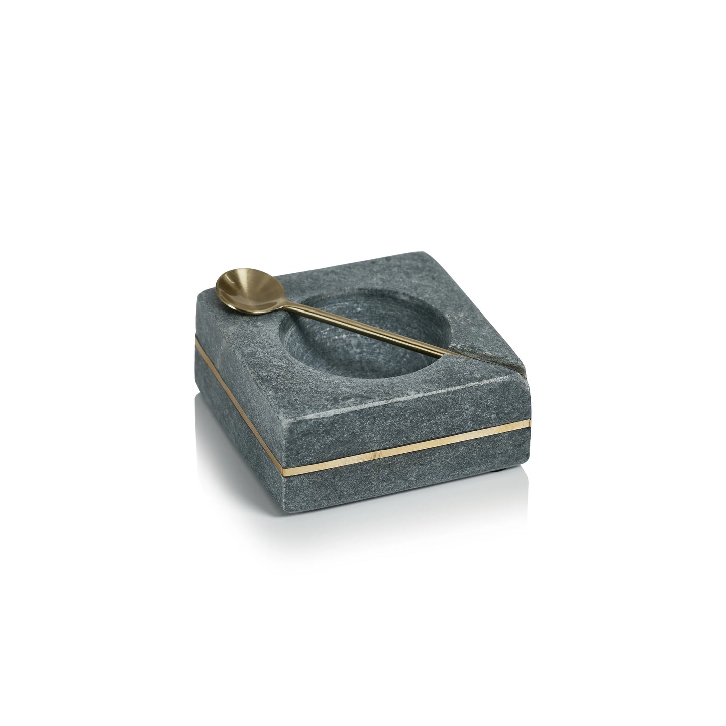 Marble Square Salt & Pepper Bowl w/ Spoon- Gray