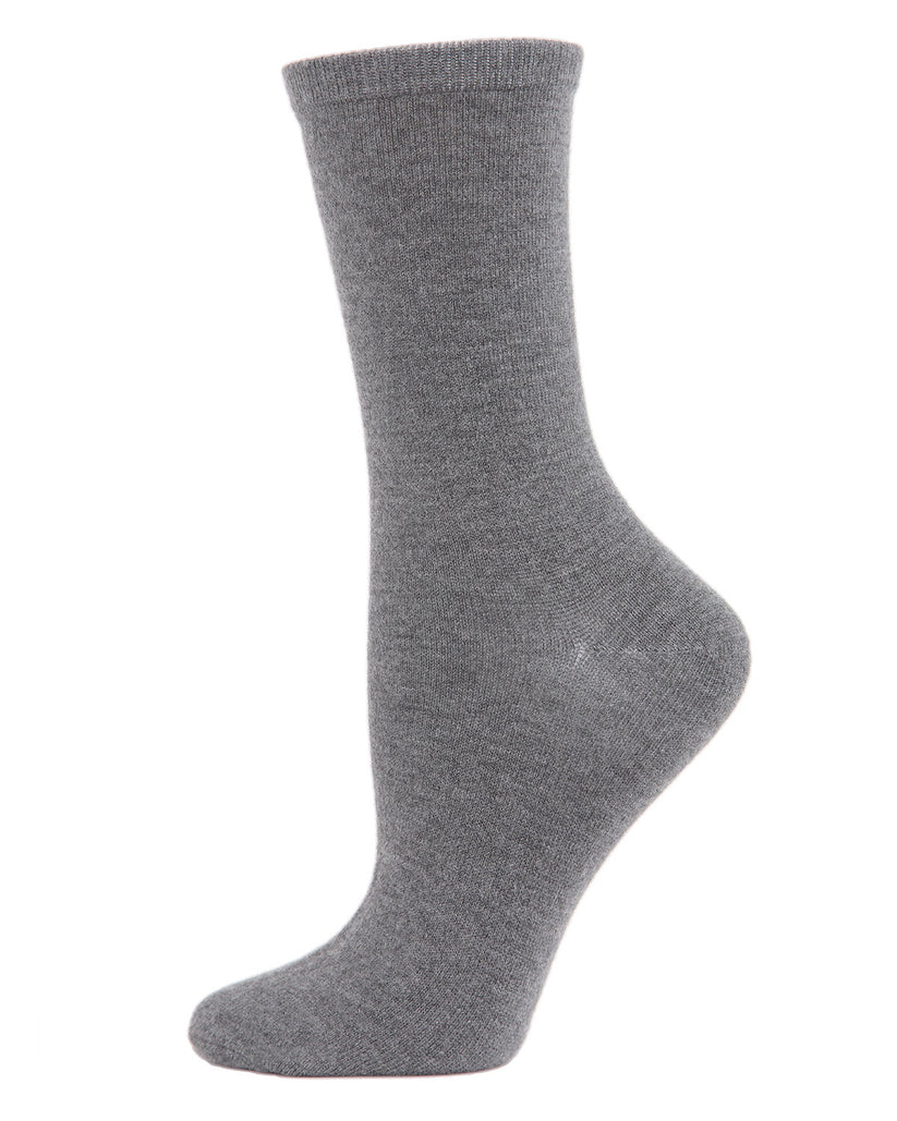 Women's Solid Soft Flat Knit Cashmere Blend Crew Sock