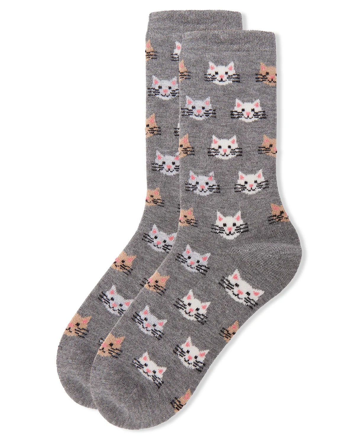 Women's Soft Cheerful Cat Face Cashmere Crew Socks