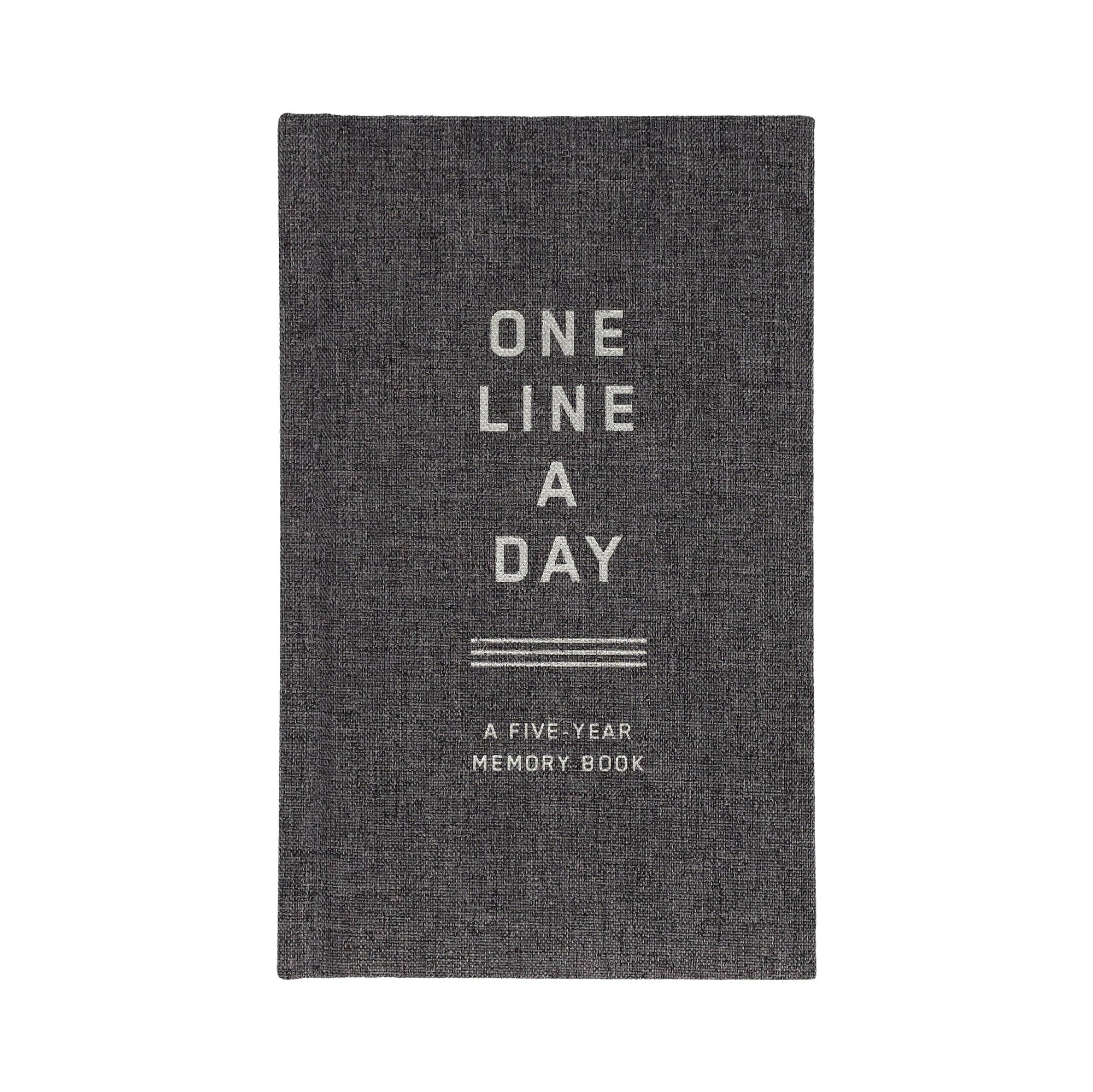 Charcoal gray One Line a Day Journal with silver accents and five-year memory pages