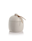 Prado Ceramic Canister with Leather Tie - White - Small