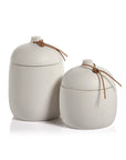 Prado Ceramic Canister with Leather Tie - White - Small