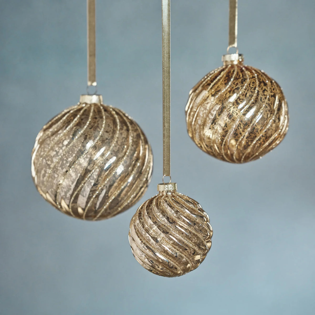 Antique Swirl with Glitter Glass Ball Ornament - Gold - 4 in