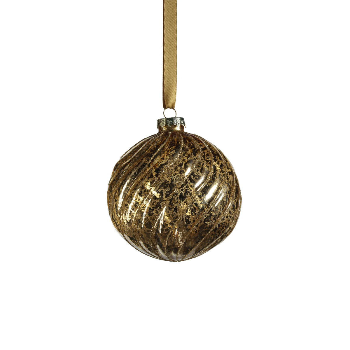 Antique Swirl with Glitter Glass Ball Ornament - Gold - 4 in