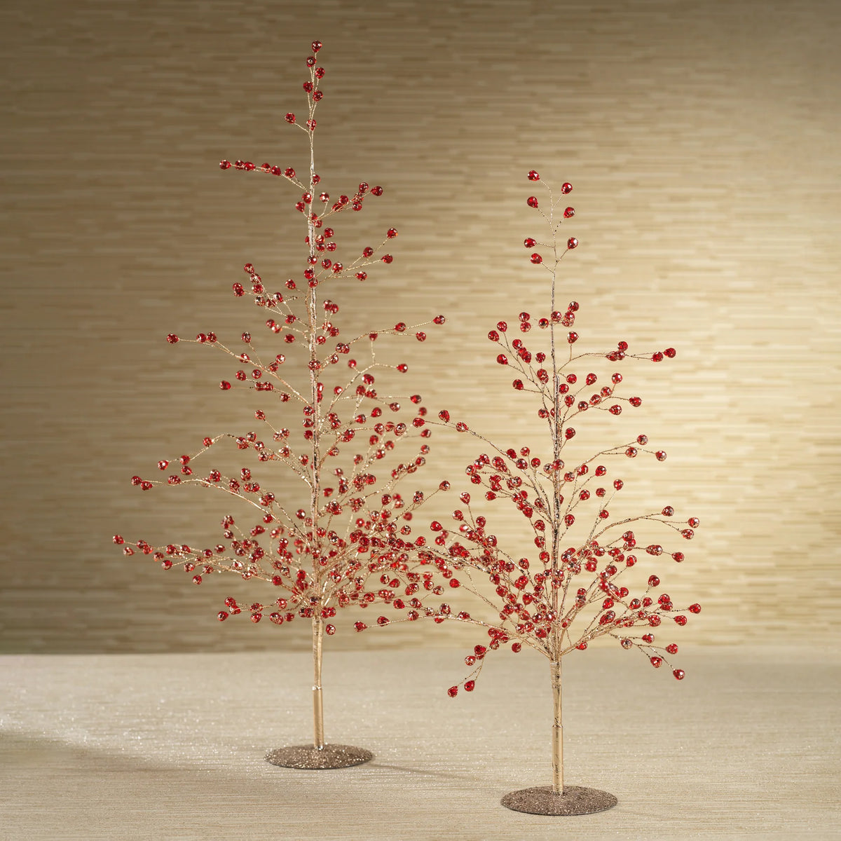Large Red &amp; Gold Beaded Glass Berry Christmas Tree – 23"