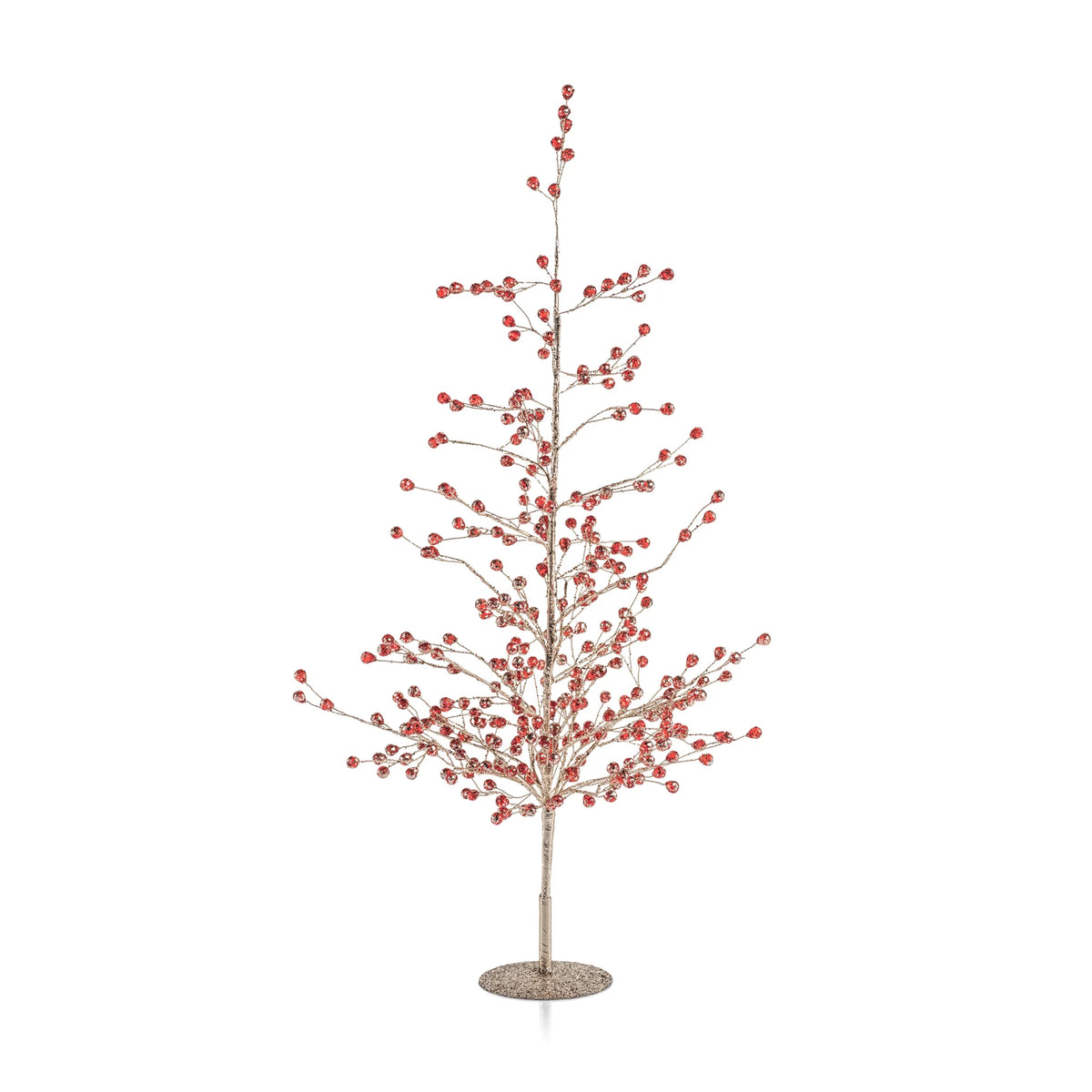 Large Red &amp; Gold Beaded Glass Berry Christmas Tree – 23"