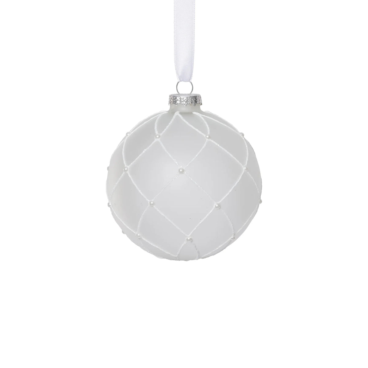 Frosted Glass Ball Ornament with White Glitter - 4 in