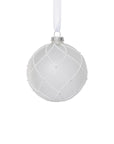 Frosted Glass Ball Ornament with White Glitter - 4 in