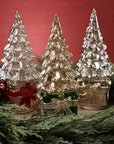 LED Rotating Tree on Present - Silver on Gold with Gold Ribbon