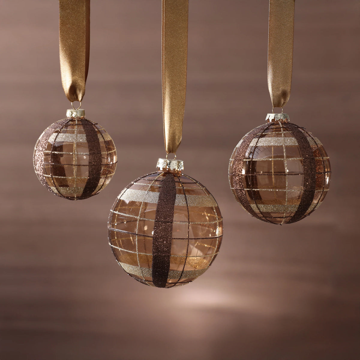 Lattice Ball Glass Ornament - Bronze - 3.25 in