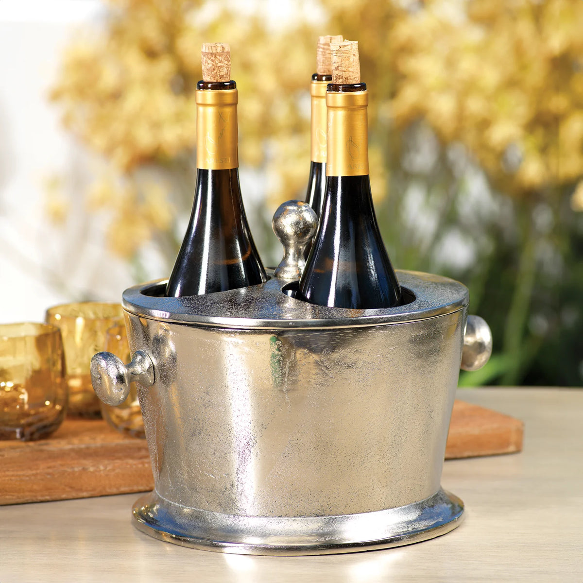 Alloy Three Bottle Wine Holder - Nickel