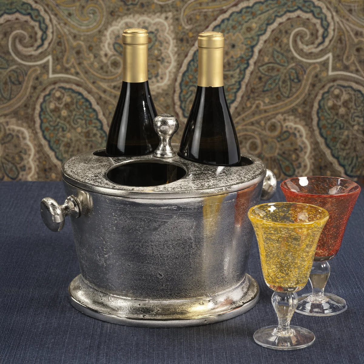Alloy Three Bottle Wine Holder - Nickel