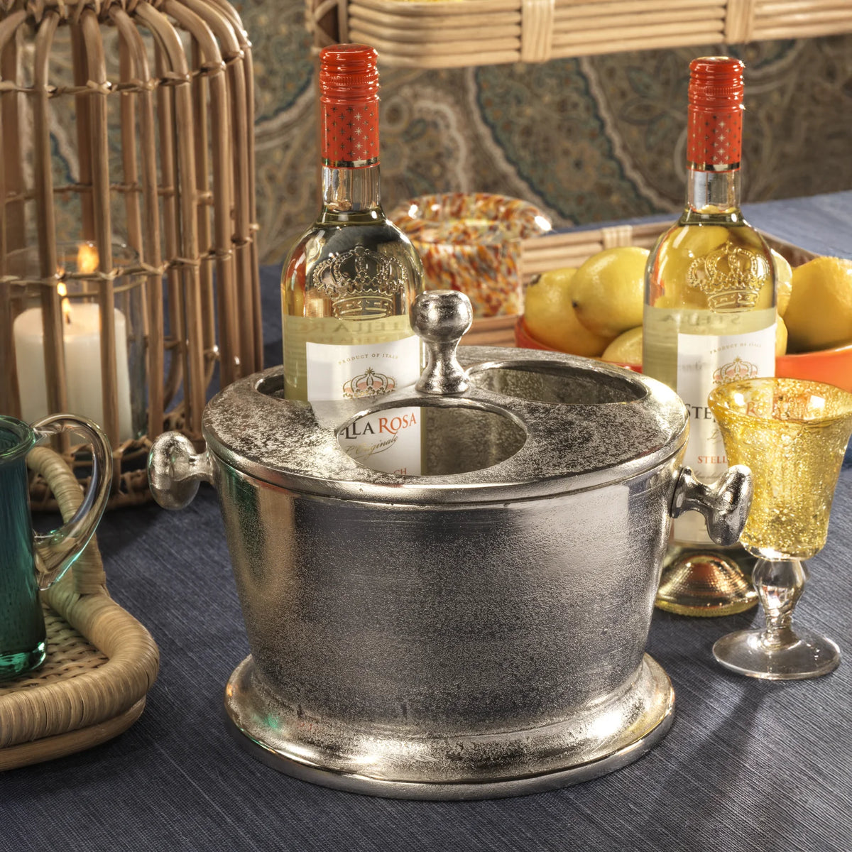 Alloy Three Bottle Wine Holder - Nickel