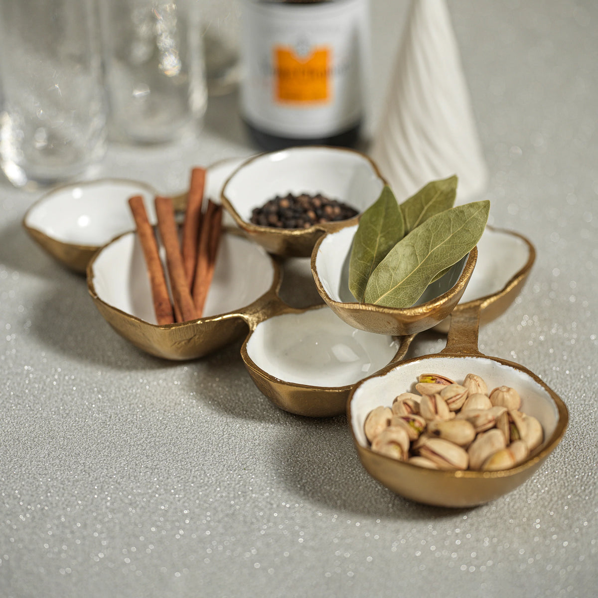 Small Cluster of 8 Serving Bowls- White Gold