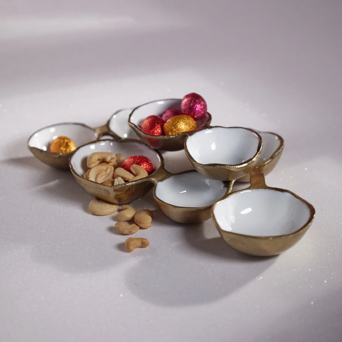 Small Cluster of 8 Serving Bowls- White Gold
