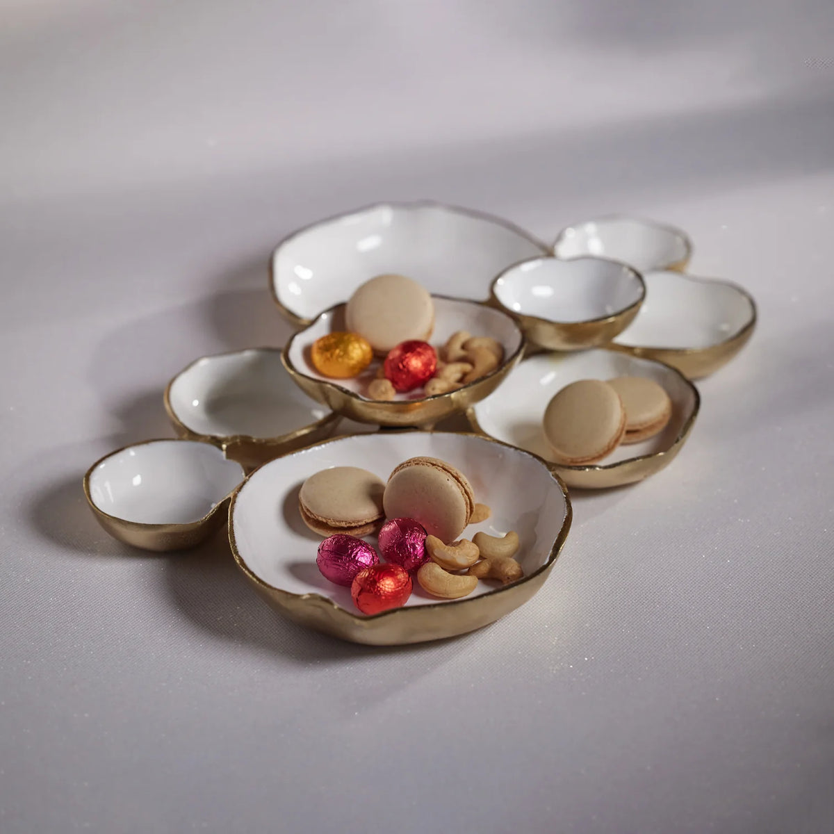 Small Cluster of 8 Serving Bowls- White Gold