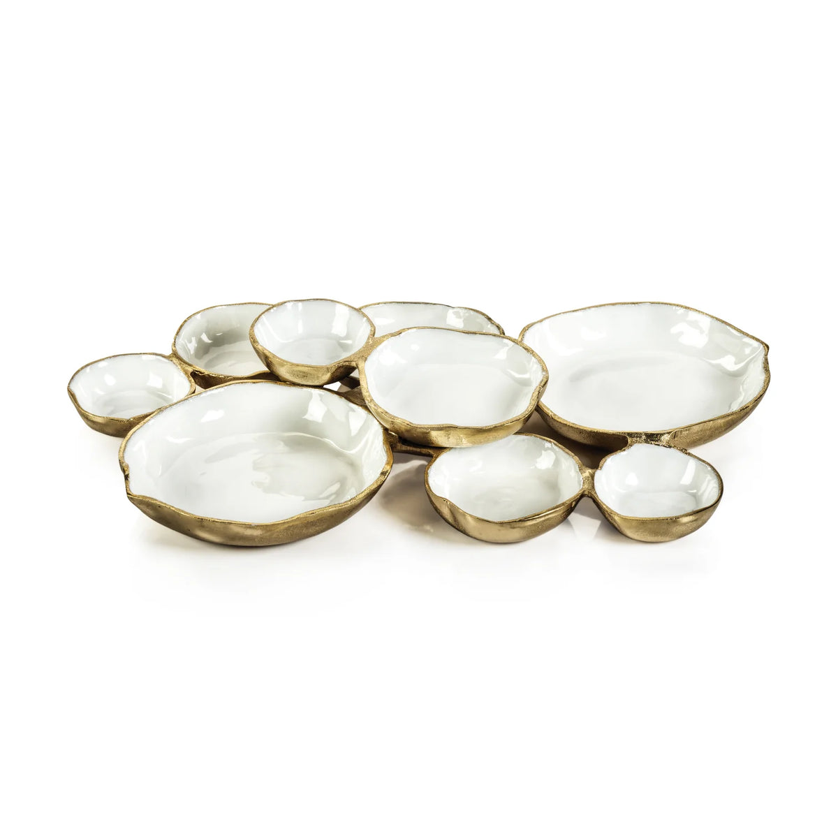 Cluster of Nine Serving Bowls - Gold with White