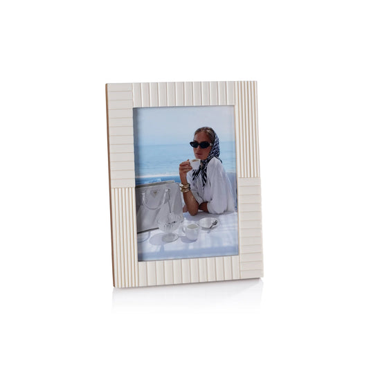 Soller Ribbed White Resin Photo Frame with Brass Inside Border - 5x7