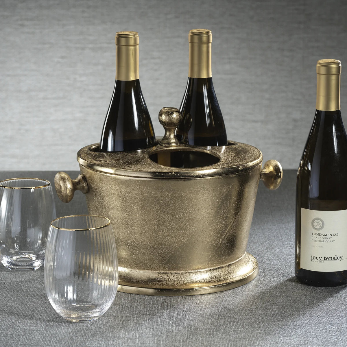 Alloy Three Bottle Wine Holder - Gold