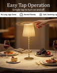 Rechargeable Table Lamp Pleat Shade Taup, Gold Diamond Stem