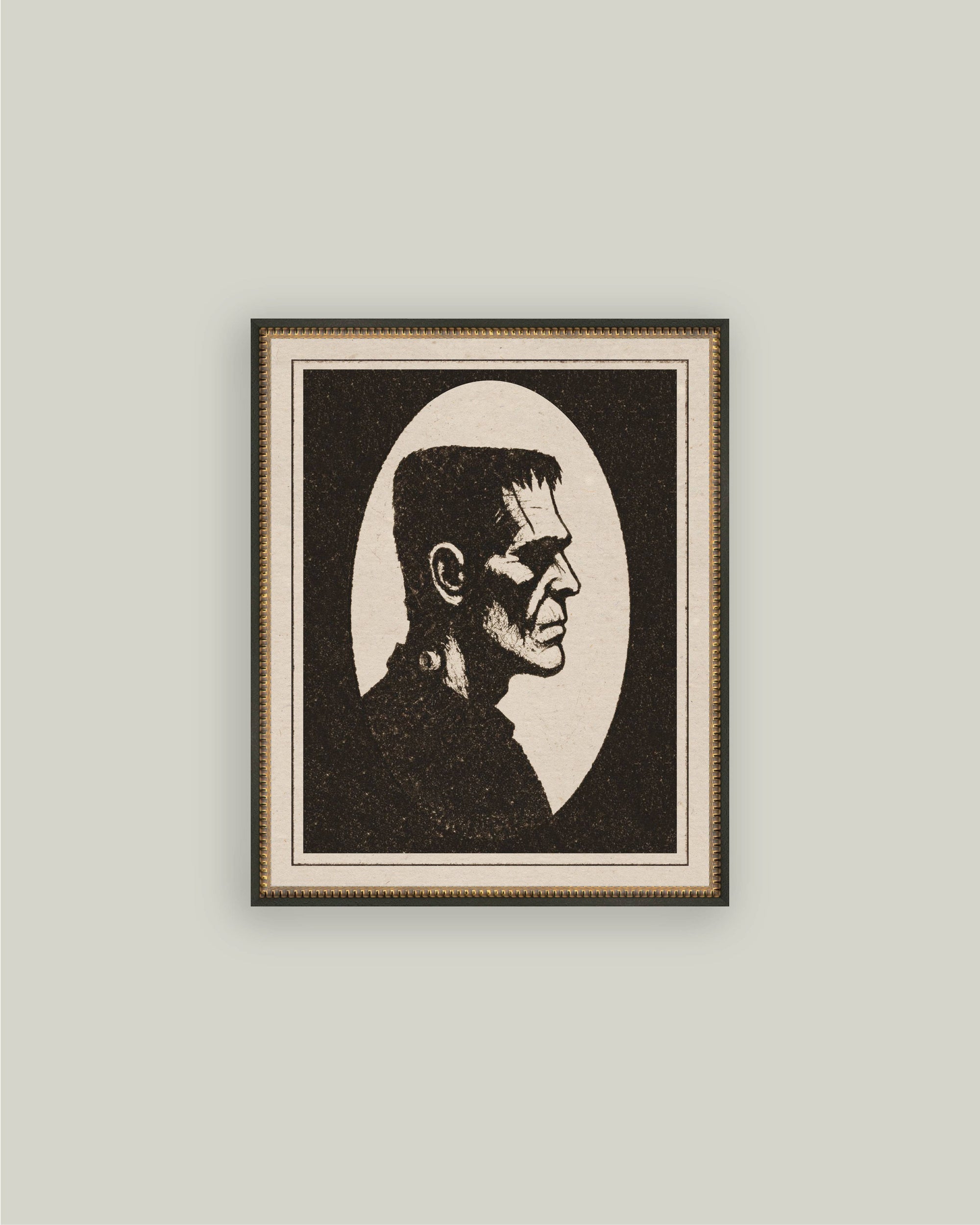 Frankenstein Cameo Framed Vintage Halloween Canvas Art