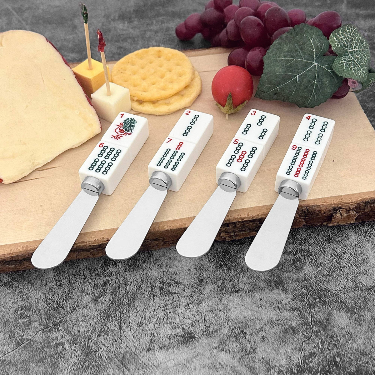 4-Piece Mahjong Bamboo Charm Resin Cheese Spreader