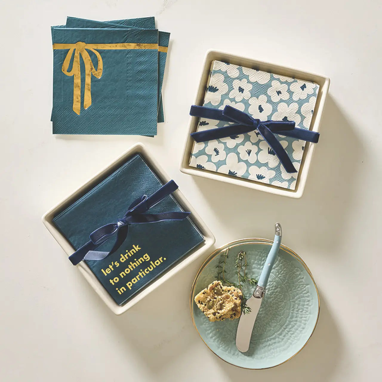 Ceramic Napkin Tray + Napkins - Let's Drink