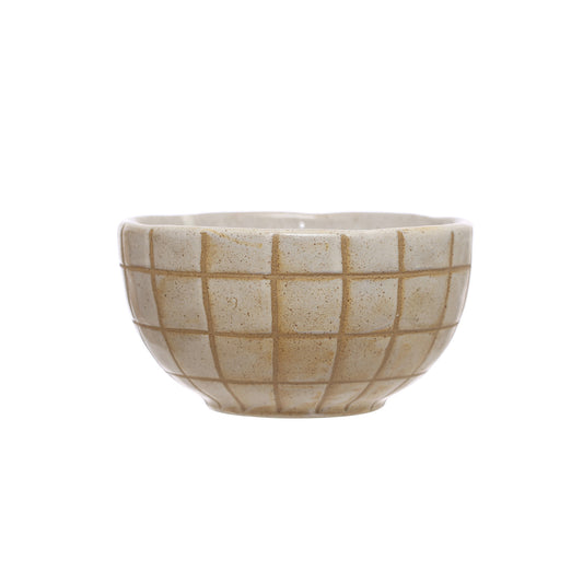 Stoneware Bowl w/ Wax Relief Grid Pattern, Reactive Glaze (Each One Will Vary)