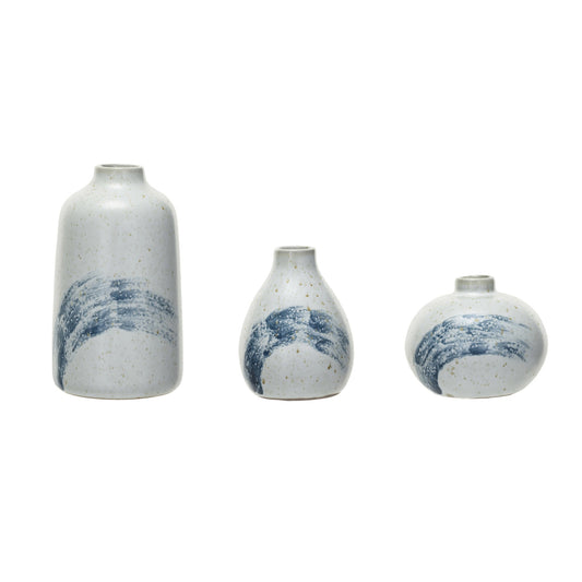 Hand-Painted Stoneware Vases, Set of 3 (Each One Will Vary)