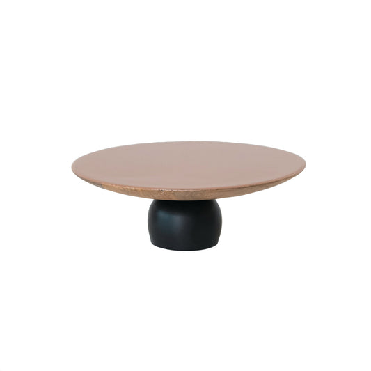 Enameled Mango Wood Pedestal w/ Metal Base, Brown & Black