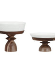 Stoneware Serving Dishes w/ Acacia Wood Pedestals, Set of 4