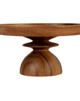 Stoneware Serving Dish with Acacia Wood Pedestal