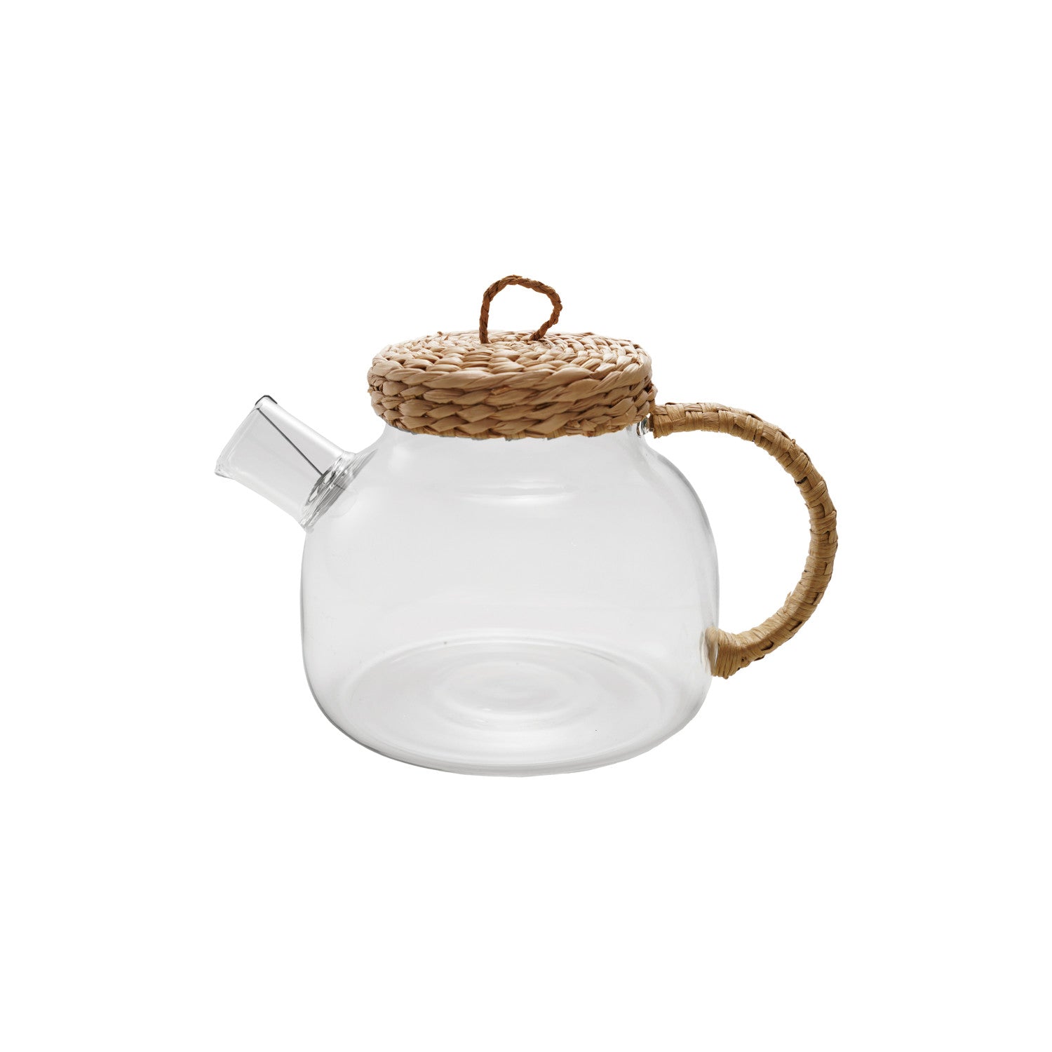 32 oz. Glass Teapot with Strainer in Spout & Woven Grass Lid