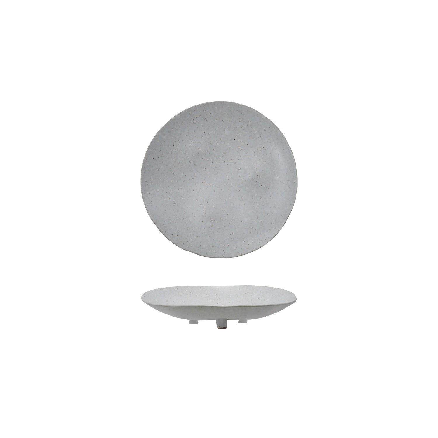 Stoneware Footed Platter, Reactive Glaze, Matte Cream Color Speckled (Each One Will Vary)