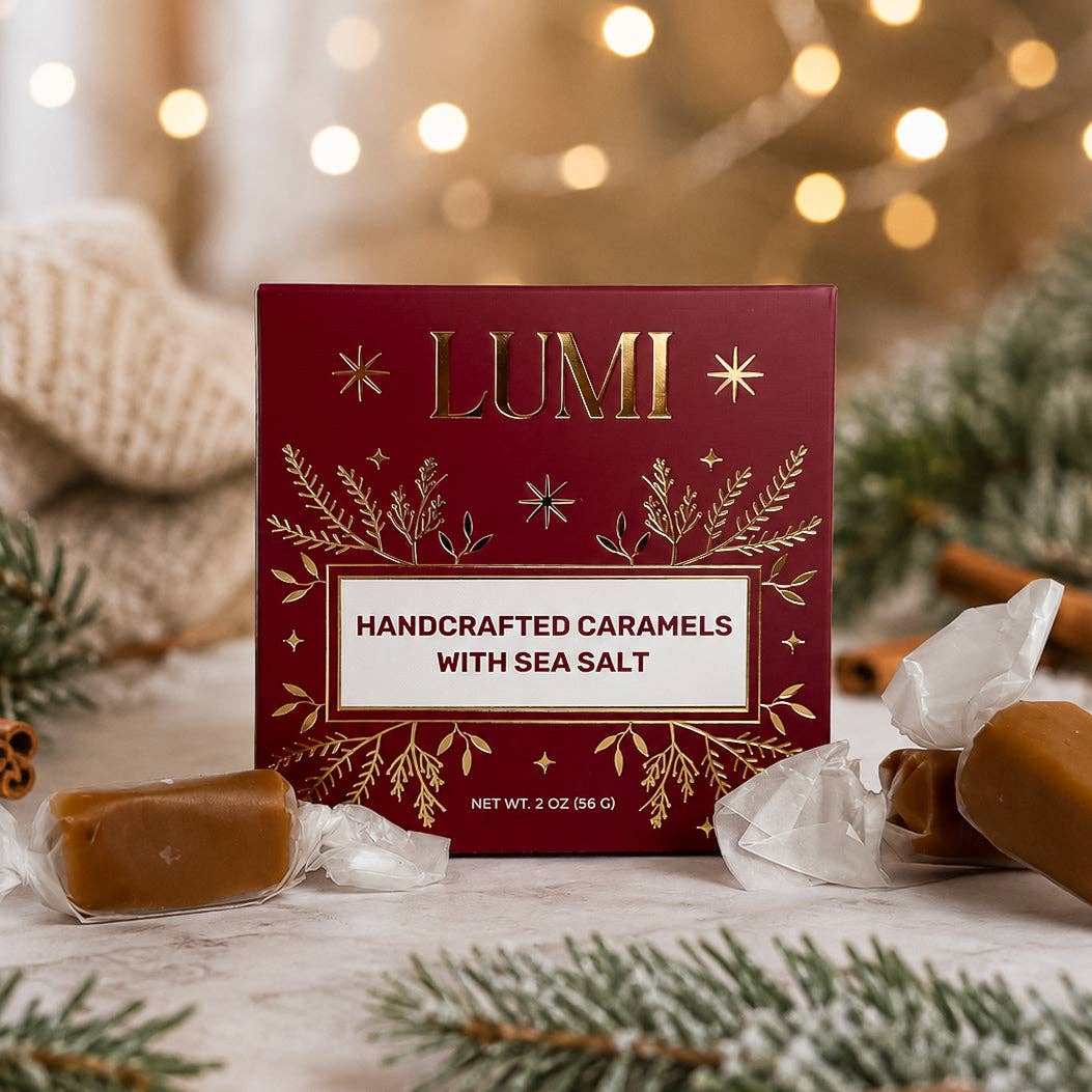 Holiday Handcrafted Caramels with Sea Salt – Red Box, 2 oz