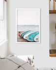 Colored Surfboards on The Beach. Ocean Surfing Print
