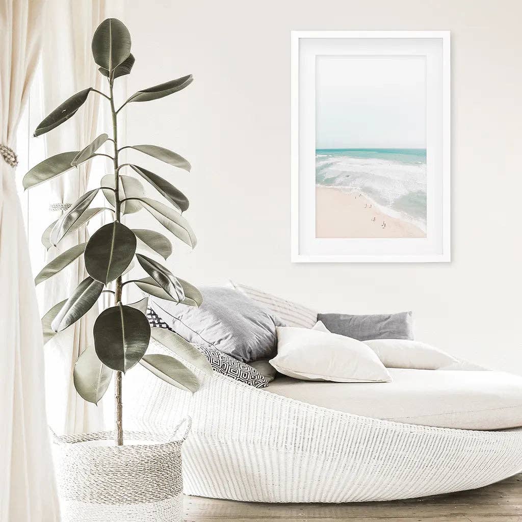 Neutral Summer Photo. Blue Ocean Waves, Sandy Beach